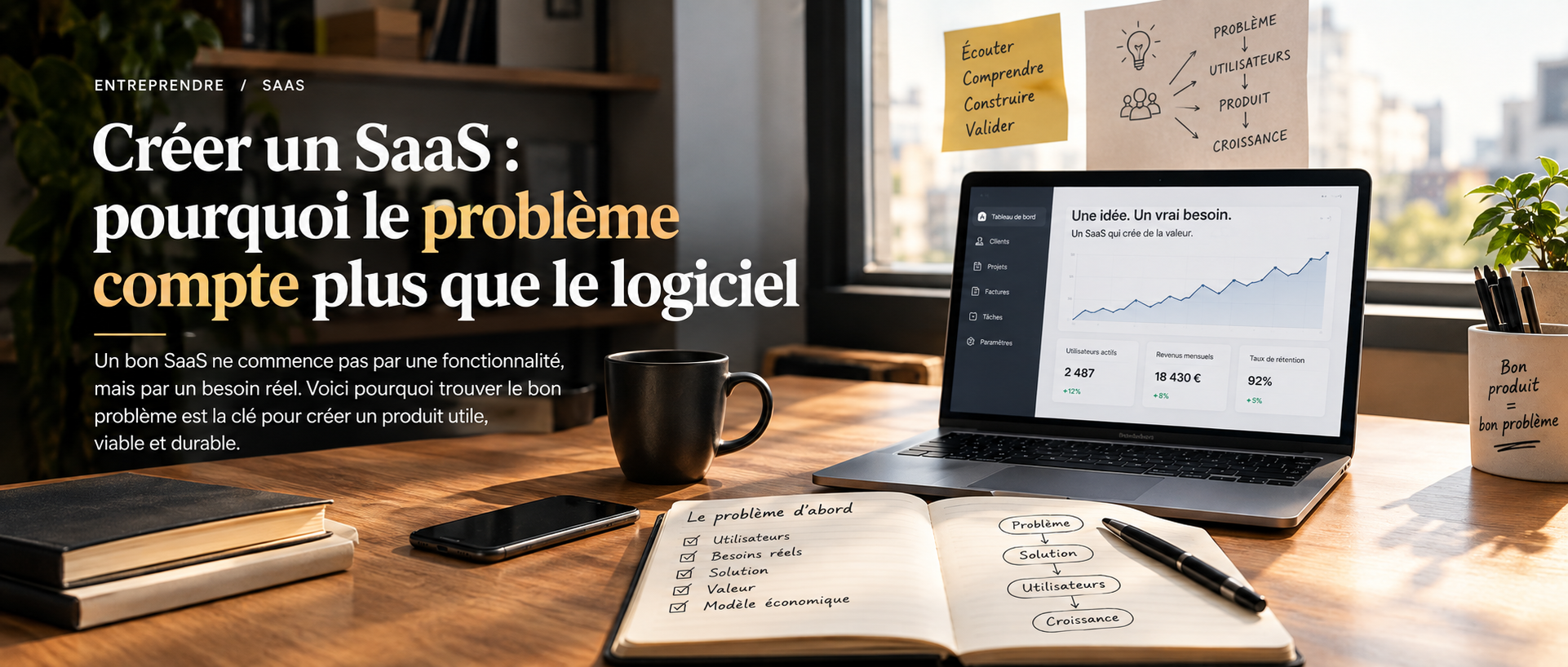 Création d’un SaaS : partir d’un problème réel et des besoins utilisateurs avant de développer le logiciel.